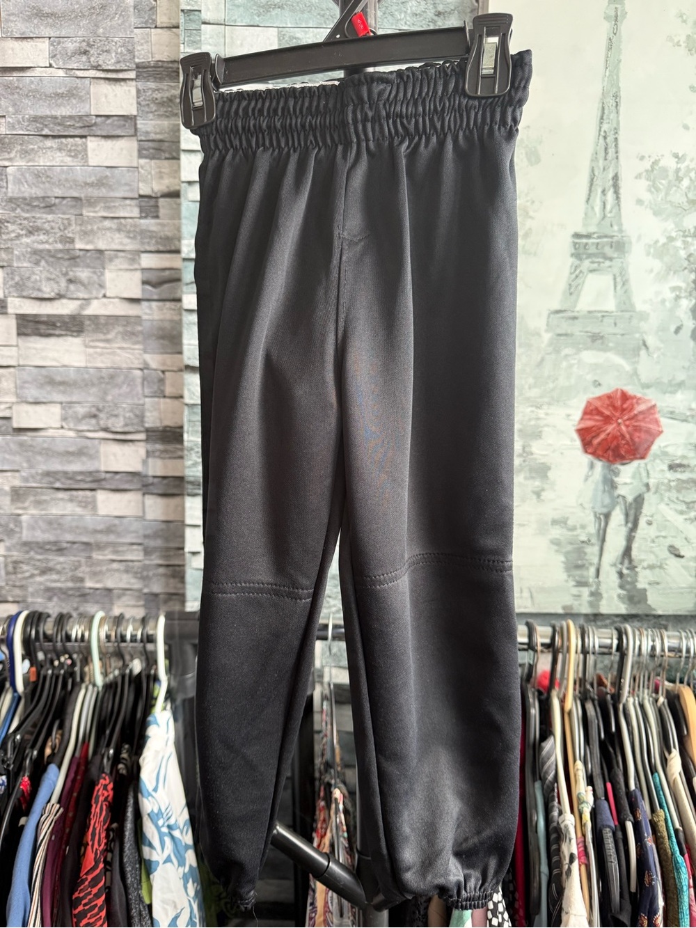 Kids Black Elastic-Waist Baseball Sport Pants